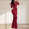 thumbnail image 2 of mihongmao Summer Travel Outfits for Women Vacation Outfits Women's Long Sleeve Solid Color Hoodie Loose Dress Girl Spring Winter Loose Dress Red XL, 2 of 8