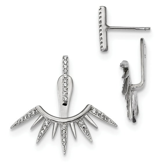 Sterling Silver Rhodium-plated Cubic Zirconia Front and Back Spike Post Earrings - Measures 18x26mm