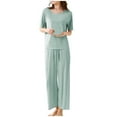 thumbnail image 4 of Women's 2-Piece Set Solid Color Casual Short Sleeve Pullover Top & Wide Leg Pants Lounge Set | Hontri | Womens 2 Piece Outfits Summer Casual Loose Short Sleeve Pullover Tops (Green | 4XL), 4 of 6