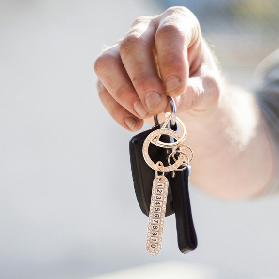 LOLIPPYY 1Set Multi Functional Golden Car Key Holder with Rhinestones and Phone Number Display