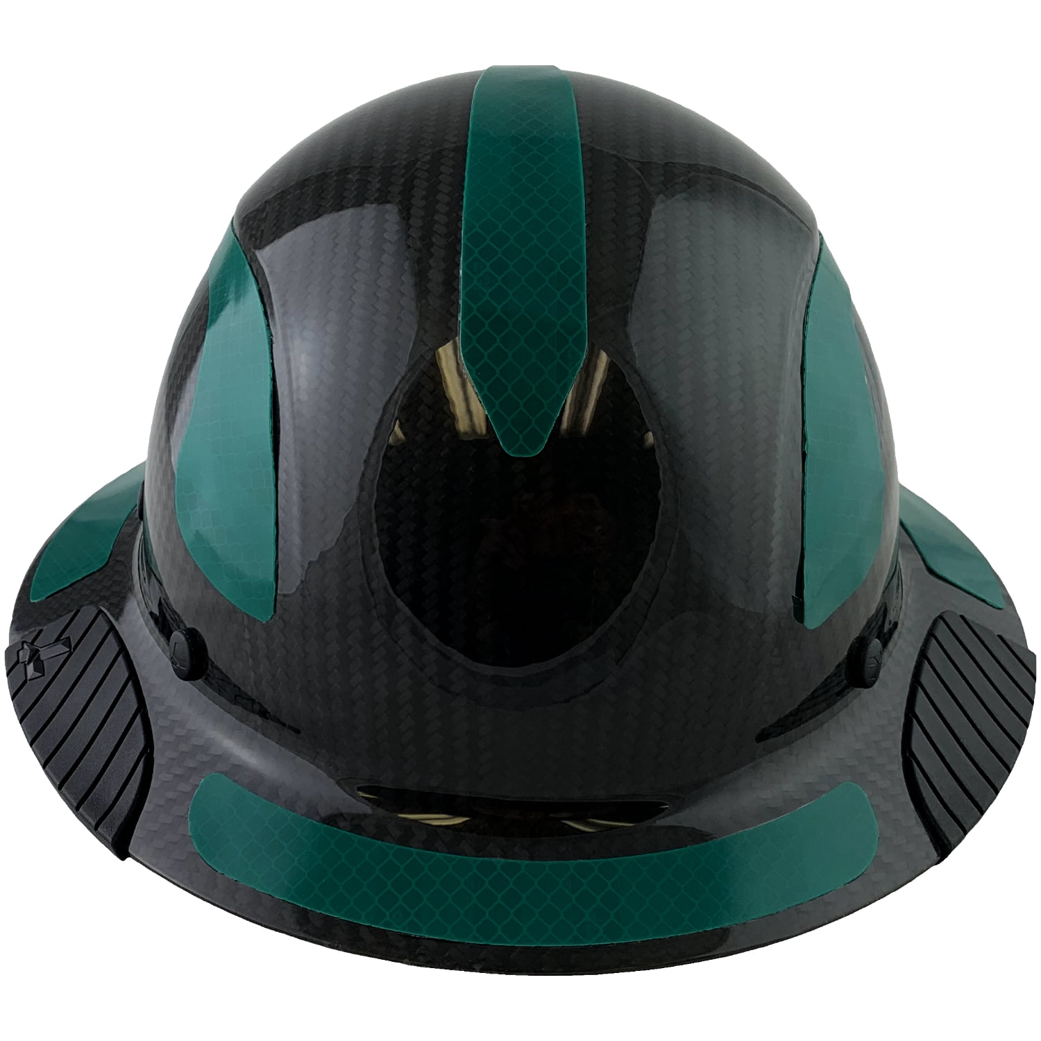 Lift Safety Helmet -  Actual Carbon Fiber Full Brim Hard Hat - Glossy Black with Green Reflective Decals with Hard Hat Tote Bag
