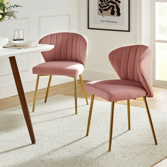 Velvet Dining Chairs Set of 2 Upholstered Wingback Side Chairs Living Room Kitchen Pink