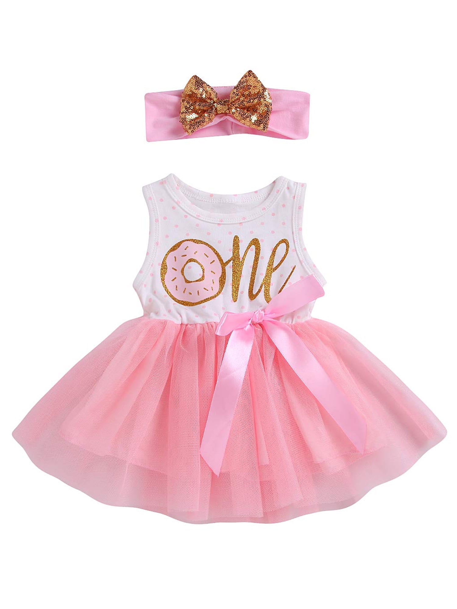 Infant Toddler Baby Girl Outfits 1st Birthday Romper One Top Bow Knot Tutu Skirt 2PCS Summer Clothes 