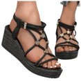 thumbnail image 3 of Bmisegm Ladies Summer Flower Mesh Hollow Out Open Toe Outer Wear Beach Large Size Slope Heel Sandals Womens Sandals Summer Black 9, 3 of 9