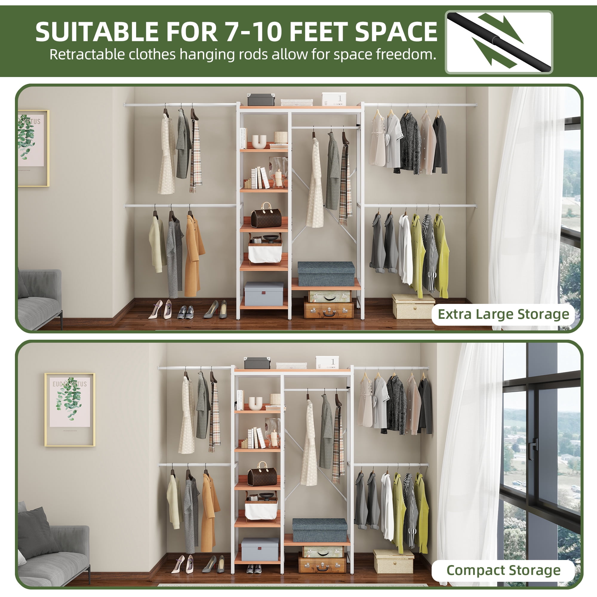 Uforic 7-Tier Heavy Duty Garment Rack,Walk In Clothes Rack,Closet Organizer System - White