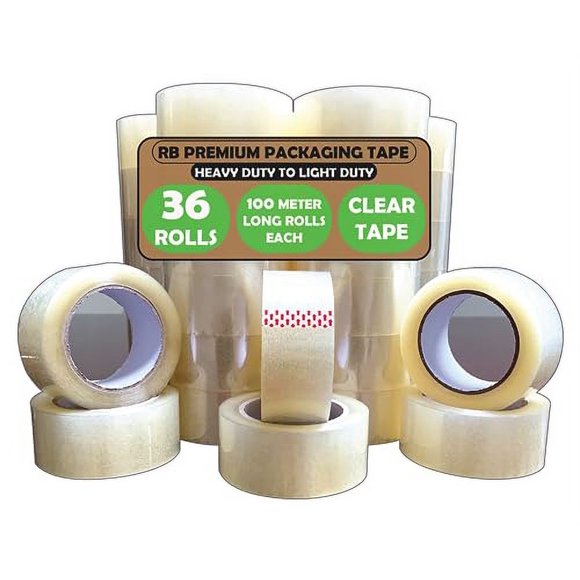 HS Premium Packaging and Carton Sealing Tape, 1 Box of (36 Rolls of 100m Long Each), 1.9" Wide, 2 mil Thickness, Clear, Light to Medium Duty Tape for Shipping Boxes, Moving, and Maili