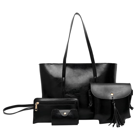 Mepaouo Womens Fashion Handbags Wallet Tote Bag Shoulder Top Handle Satchel Purse Set 4Pcs(Black)