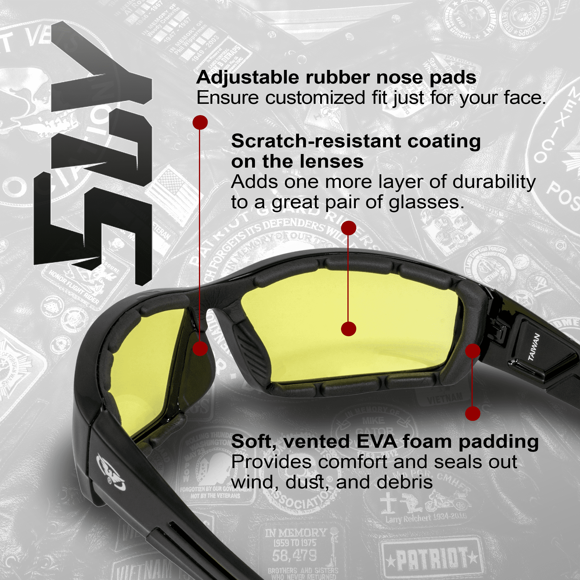 PRIME - Sly Padded Motorcycle Riding Glasses Yellow Shatterproof Lens By Global Vision