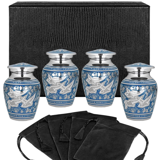 Juego de urnas Trupoint Memorials Mini Keepsake Silver Birds, paquete de 4 unidades