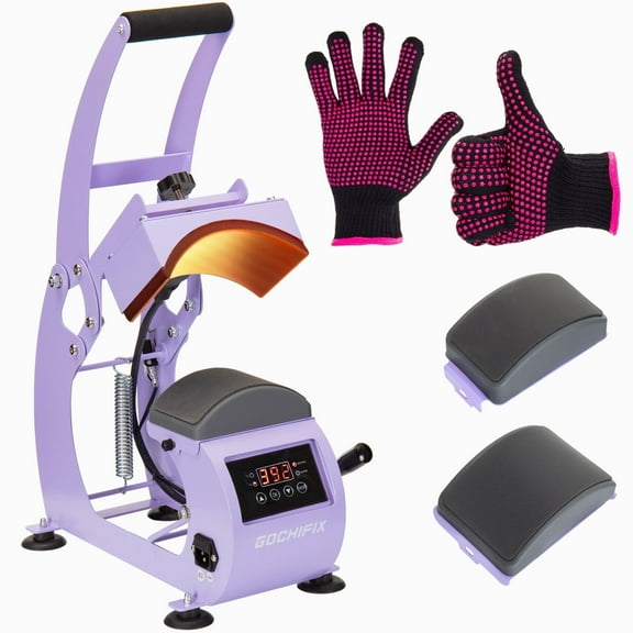 Hat Heat Press Machine,GOCHIFIX Manual Hat Heat Press with 2pcs Interchangeable Platens for Caps Hats T-Shirts and HTV Iron On and Sublimation Projects,Purple
