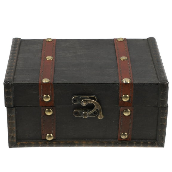 FRCOLOR Wooden Storage Box With Lid Rectangular Small Decorative Wood Treasure Chest Vintage Suitcase Case For Keepsakes Pirate Chest For Classroom