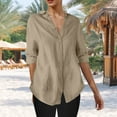 thumbnail image 2 of UVEASISHA Plus Size Button Down Shirt for Women 3/4 Sleeve Solid Casual Dressy Shirt Comfy Business Work Tops Khaki XXXXL, 2 of 10