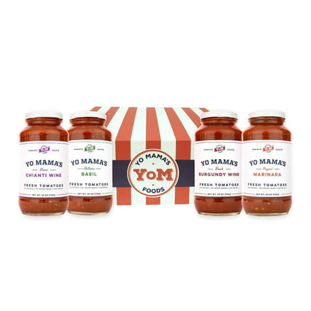 Yo Mama’s Foods Gourmet Holiday Food Basket | Includes (1) Jar Each of Marinara Magnifica, Burgundy Wine, Tomato Basil, and Chianti Wine Sauces | No Sugar Added, Gluten Free, Preservative