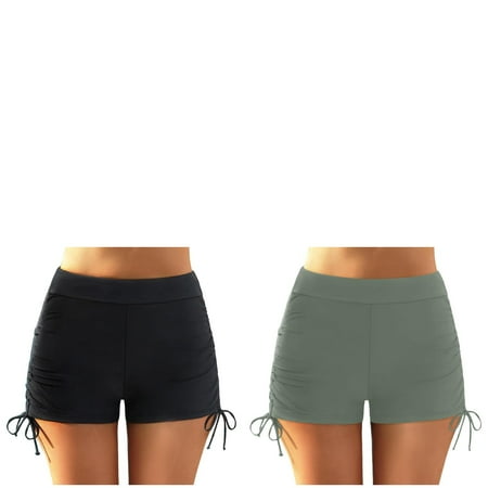 Wijhcboe 2 Pack Women Plus Size High Waist Bikini Bottoms Swim Briefs Beach Shorts Ruched Bottom High Cut Swim Bottom Full Coverage Swimsuit Bottom Sports Yoga Shorts Swimsuits for Women 1 Piece Wom