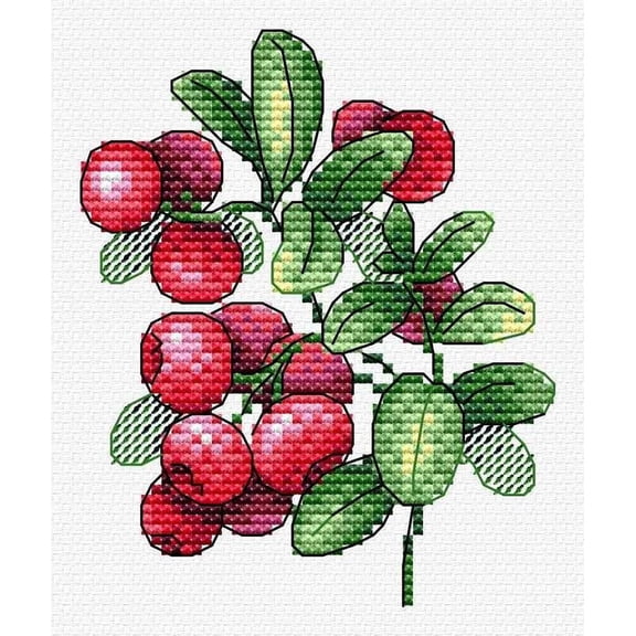 Counted Cross Stitch Kit Lingonberry Flavor SM-551 Needlework By MP Studia Green Red Easy Small Nature Berries