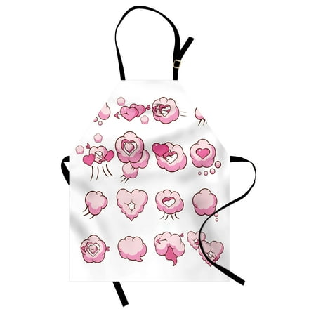 Pink Apron - Girls Apron Cute Heart Shaped Fluffy Valentine Clouds Cupid Love Romantic Lovers Theme Graphic Pattern, Unisex Kitchen Bib Apron with Adjustable Neck for Cooking Baking Gardening, Pink, by Ambesonne
