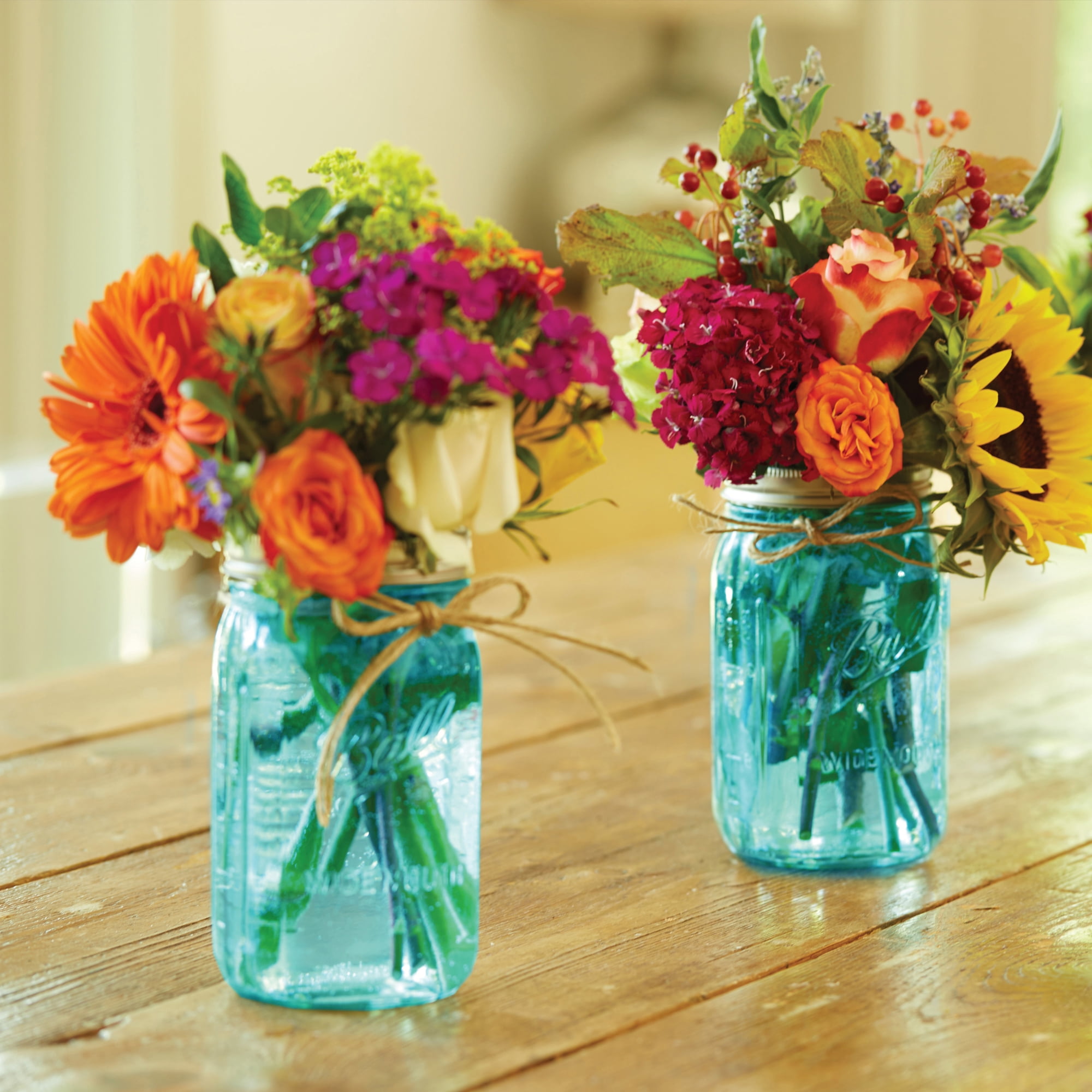 Ball Collection Elite Color Series Blue Glass Mason Jar with Lid and Band, Wide Mouth, 32 Ounces, 4 Count