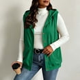 thumbnail image 2 of Sleeveless Hoodie Zaewscy Women Hooded Sleeveless Vest Button Front Casual Drawstring Waistcoat with Side Pockets Green L, 2 of 6