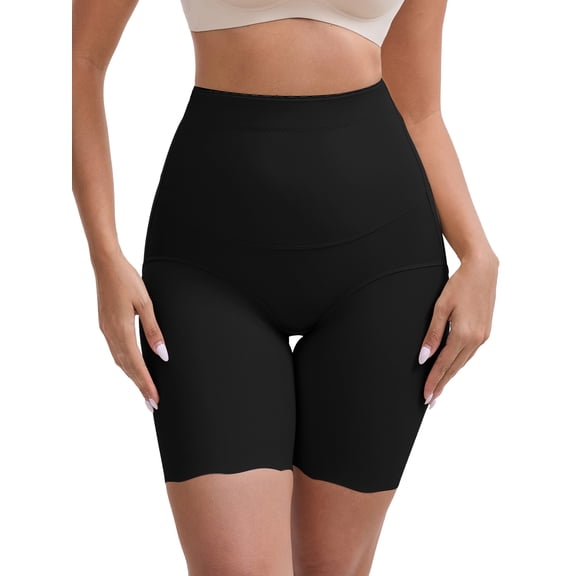 INSPIRE CHIC Women's High Rise Tummy Control Shaping Boyshorts Ice Silk Traceless Elastic Hip-Lifting Thigh Slimmers S Black