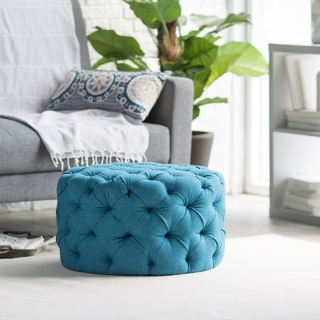 Belham Living Allover Round Tufted Ottoman Teal