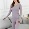 thumbnail image 3 of snowsong Thermal Underwear for Women,2024 Hot Women's Solid Fitted Cotton Wool Thermal Long Sleeve Long Pants Underwear Set,Pajamas Set,Undershirts Long Sleeve,Thermal Suit, Light Blue M, 3 of 3