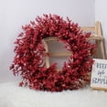 thumbnail image 3 of Red Fall Wreath with Eucalyptus Leaves for Front Door, Artificial Autumn Wreath with Eucalyptus Leaves Harvest Wreath for Window Porch Thanksgiving Halloween Farmhouse Decor, 3 of 3