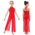 thumbnail image 1 of Manyakai Combinaison à Jambes Larges pour Filles, Pantalon Fendu, Robe de Danse Lyrique de Ballet à Paillettes, Sans Manches, Rouge, 12, 1 of 7