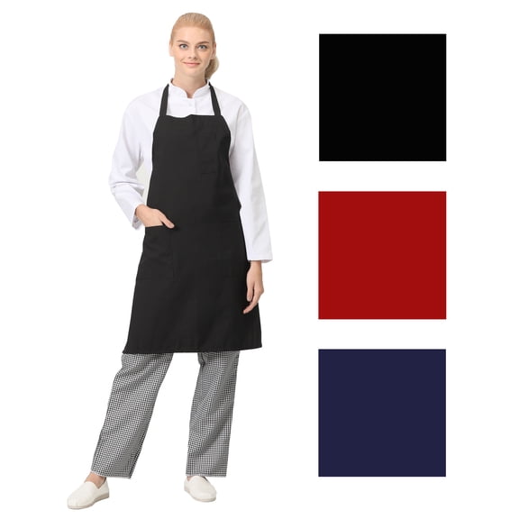 Altotux Unisex Black Red Navy Restaurant BBQ Home Kitchen Chef Cooking Bib Apron Pockets