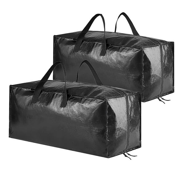 Meottam 2 Pack Heavy Duty Extra Large Moving Bags W/Backpack Straps - Strong Handles & Zippers, Storage Totes For Space Saving, Fold Flat, Black (29"x13"x 14")