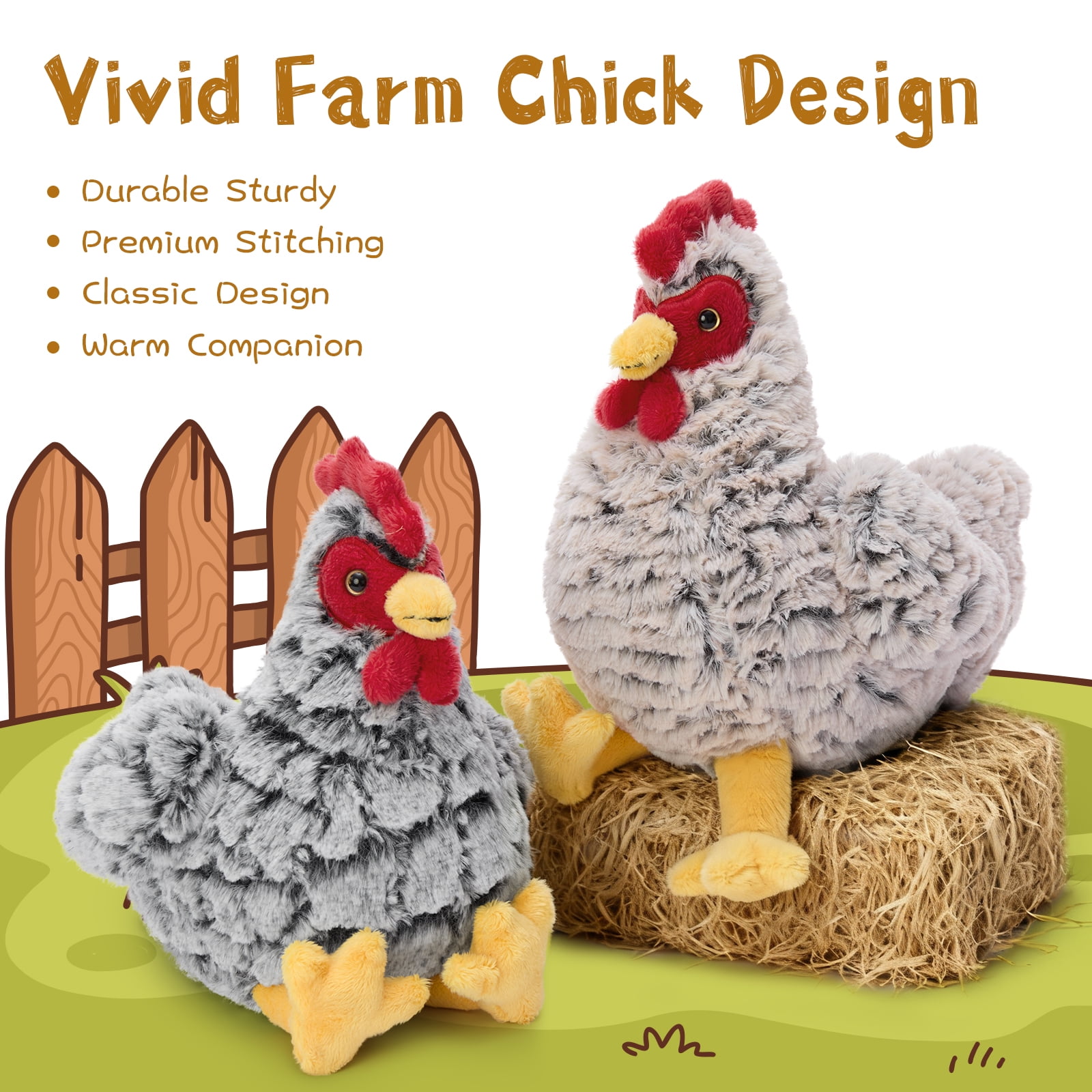 MorisMos 4 Packs Weighted Chicken Stuffed Animals 9.8'' Hen Bulk Plush Toy