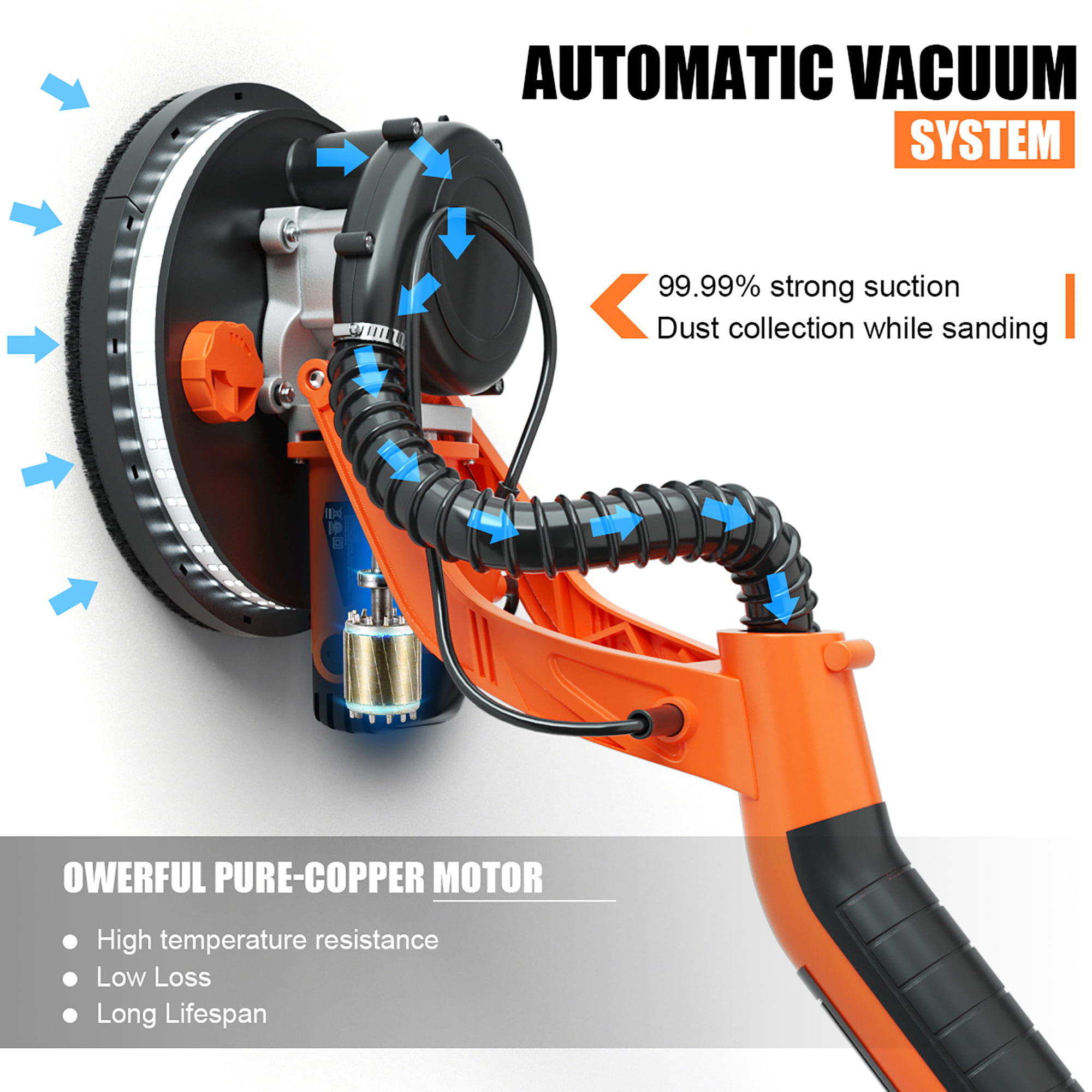 Adjustable Electric Drywall Sander with Vacuum and LED Light 