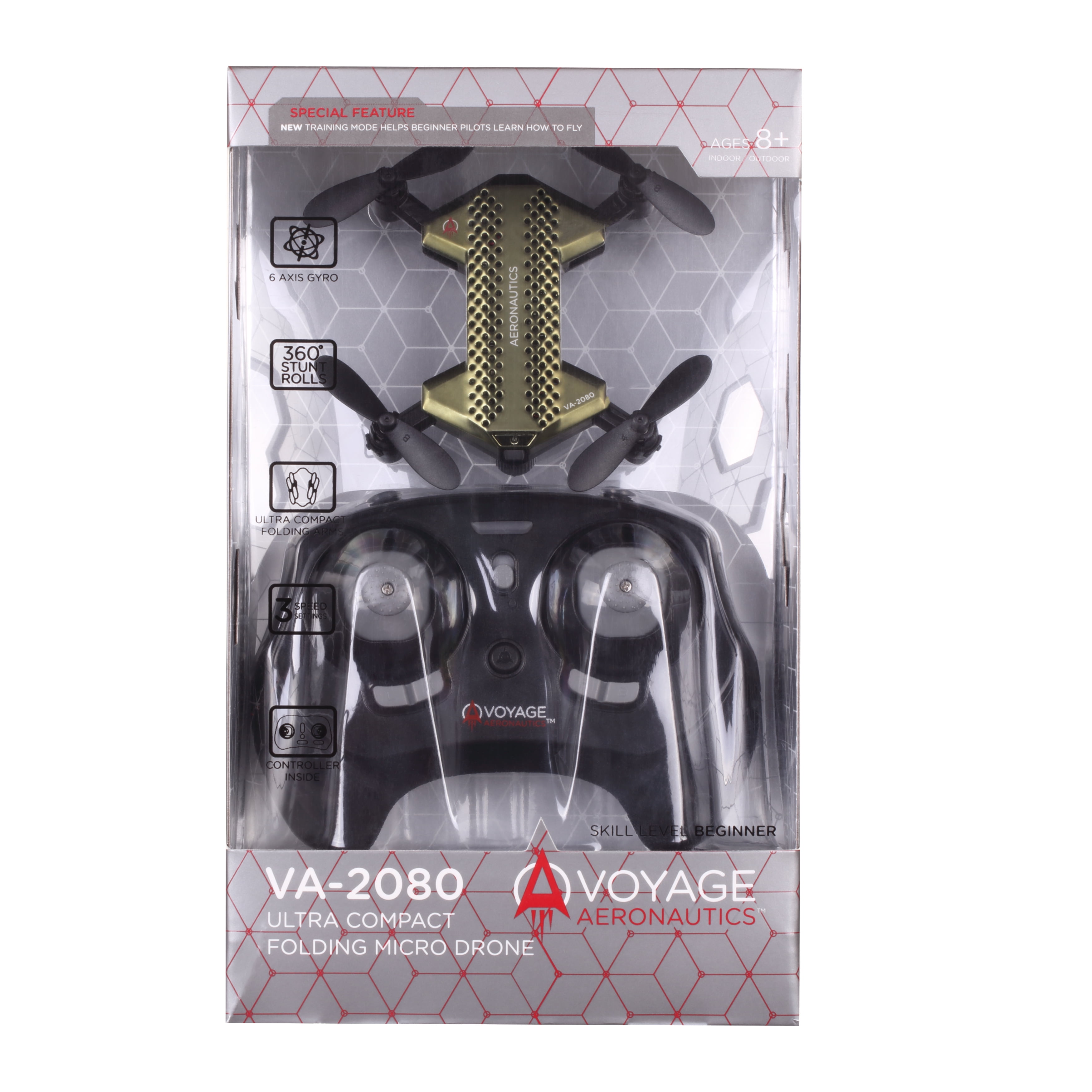 Voyage Aeronautics VA-2080 Compact Micro Drone with LED Head and Tail Lamps, Green, 4 inches, for Ages 8 and Older