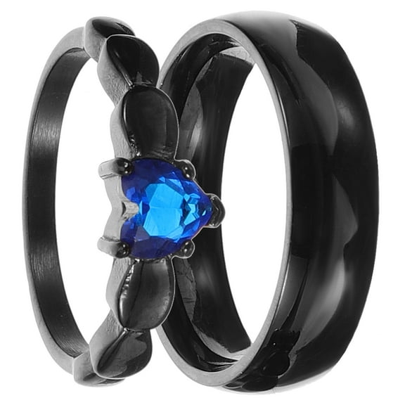 TEHAUX Titanium Steel Couple Set, Matching Black Fashion Love Bands, 2 Pieces Jewelry for Men and Women