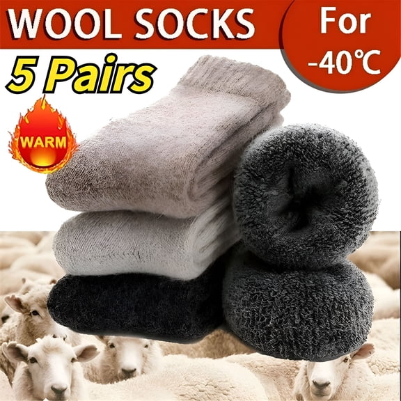 TELOLY 5 Pairs Winter Super Thick Merino Wool Boot Warm Thermal Socks Heavy Duty Thick Winter Socks for Men