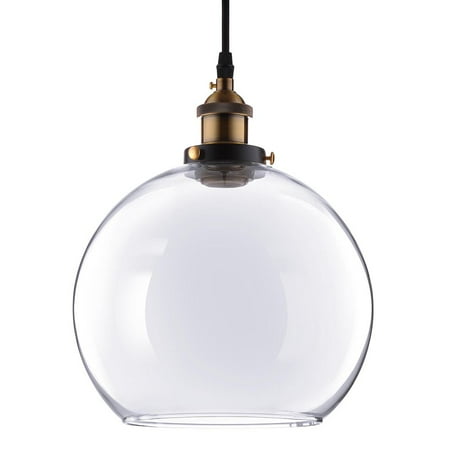 

DELight Vintage Industrial 9.8 Ball Shape Glass Ceiling Light Pendant Light Edison Lamp for Cafe Kitchen Clear