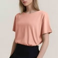 thumbnail image 3 of T-shirt Mode Femme Col Rond Grande Taille Manches Courtes Couleur Unie avec Tissu Doux et Respirant, 3 of 5