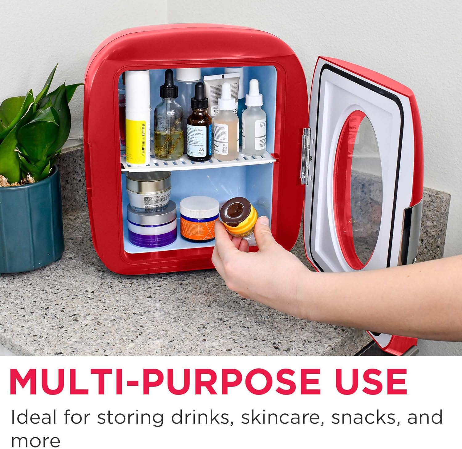 Retro   Cooler, Holds 9L or 12 Cans, Portable for Car Office Bedroom Dorm Room or Cabin Features Plugs for Home Outlet and 12V Car Charger - 10 Inch D x 7 Inch W x 10.5 Inch H Red