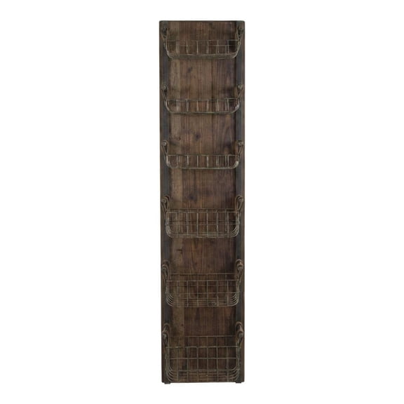 Kalalou Inc Recycled Wood & Metal Wall Rack W Six Wire Storage Baskets