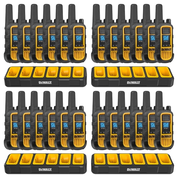 DeWalt DXFRS800 Heavy-Duty Walkie Talkies with 4x Charging Docks (24 Radios) - 2W Rechargeable Long Range Two-Way Radios for Business, Waterproof