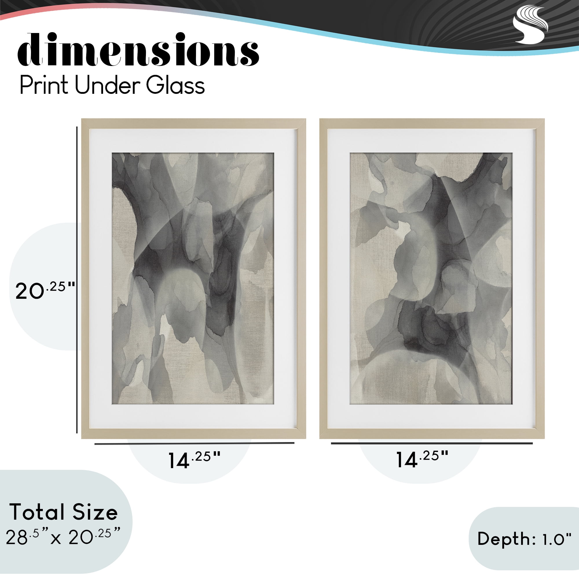 Stupell Industries Mottled Fluid Monochrome 2 Piece Birch Framed Print Under Glass Set, design by Kippi Leonard