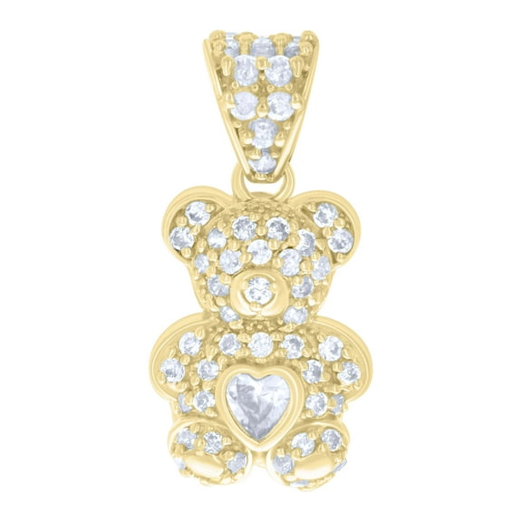 10kt Real Yellow Gold Womens Heart Round Cubic-Zirconia April Birthstone Teddy Bear Charm Pendant