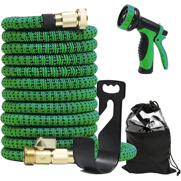 Kunova (TM) 100FT Garden Hose Expandable Hose - Heavy Duty Flexible Leakproof Hose - 10 Pattern High-Pressure Water Spray Nozzle & Bag & Plastic Holder.No Kink Tangle-Free Pocket Water Hose