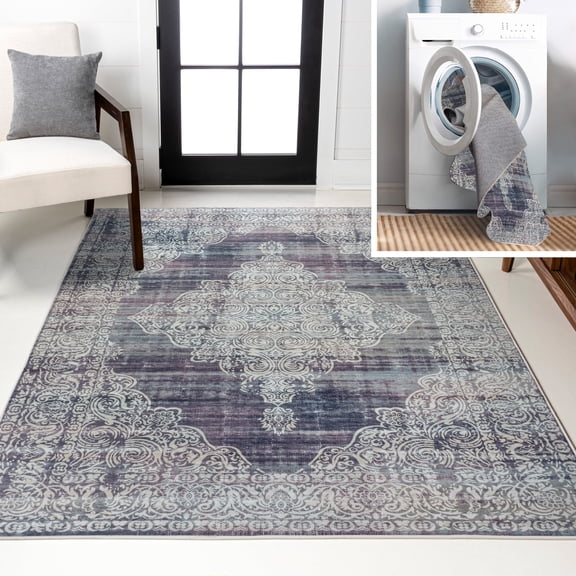 JONATHAN Y WASHABLE 4 x 6 Area Rug, Regis Bohemian Medallion - Purple/Cream, WSH107C-4