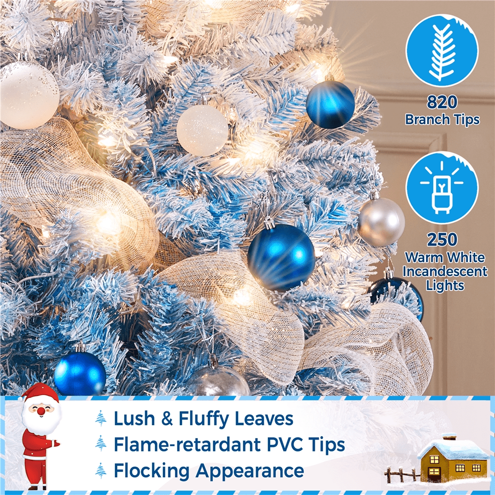 Alden Design 6Ft Pre-lit Flocked Artificial Christmas Tree with 250 Multicolored LED Lights, Lake Blue Gradient