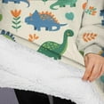 thumbnail image 3 of Oversized Wearable Blanket Hoodie,Beige Dinosaur Pattern Sherpa Blanket Hoodie with Super Pockets,Super Warm Fuzzy Pullover for Women & Men, 3 of 6