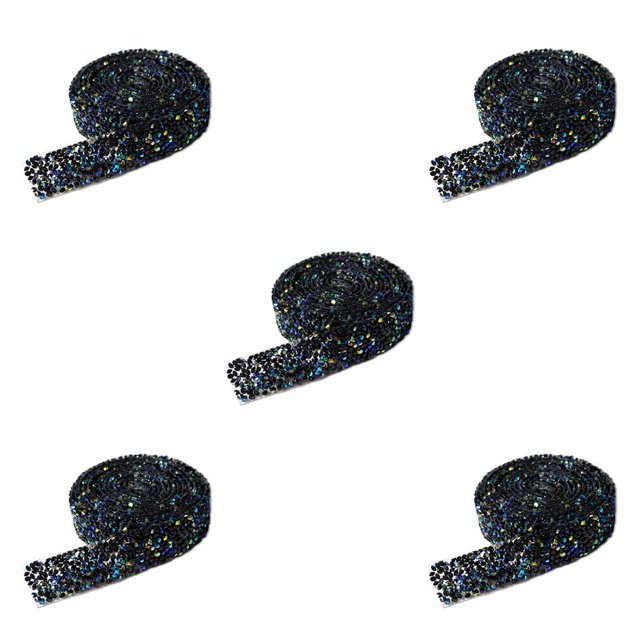 sweethay Bling Stickers Glitter Rhinestone Chain Tape Trim Fix Decor Beads Hot Melt Adhesivo Taladro Tira Negro AB 1 Código 2.5cm Type2 NO2