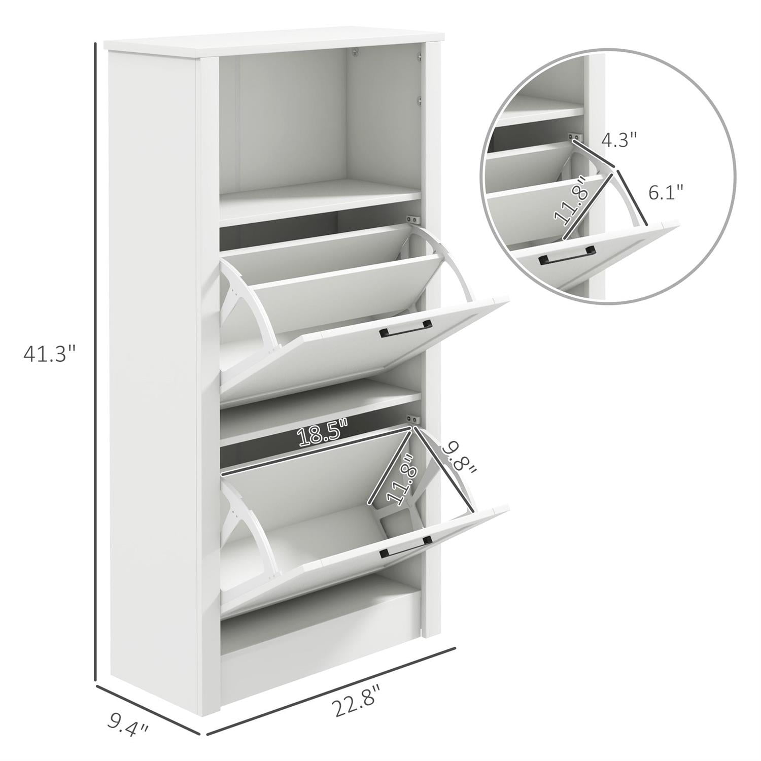 Demi Bonn 41" Shoe Storage Cabinet with Flip Drawers and Adjustable Shelves, White