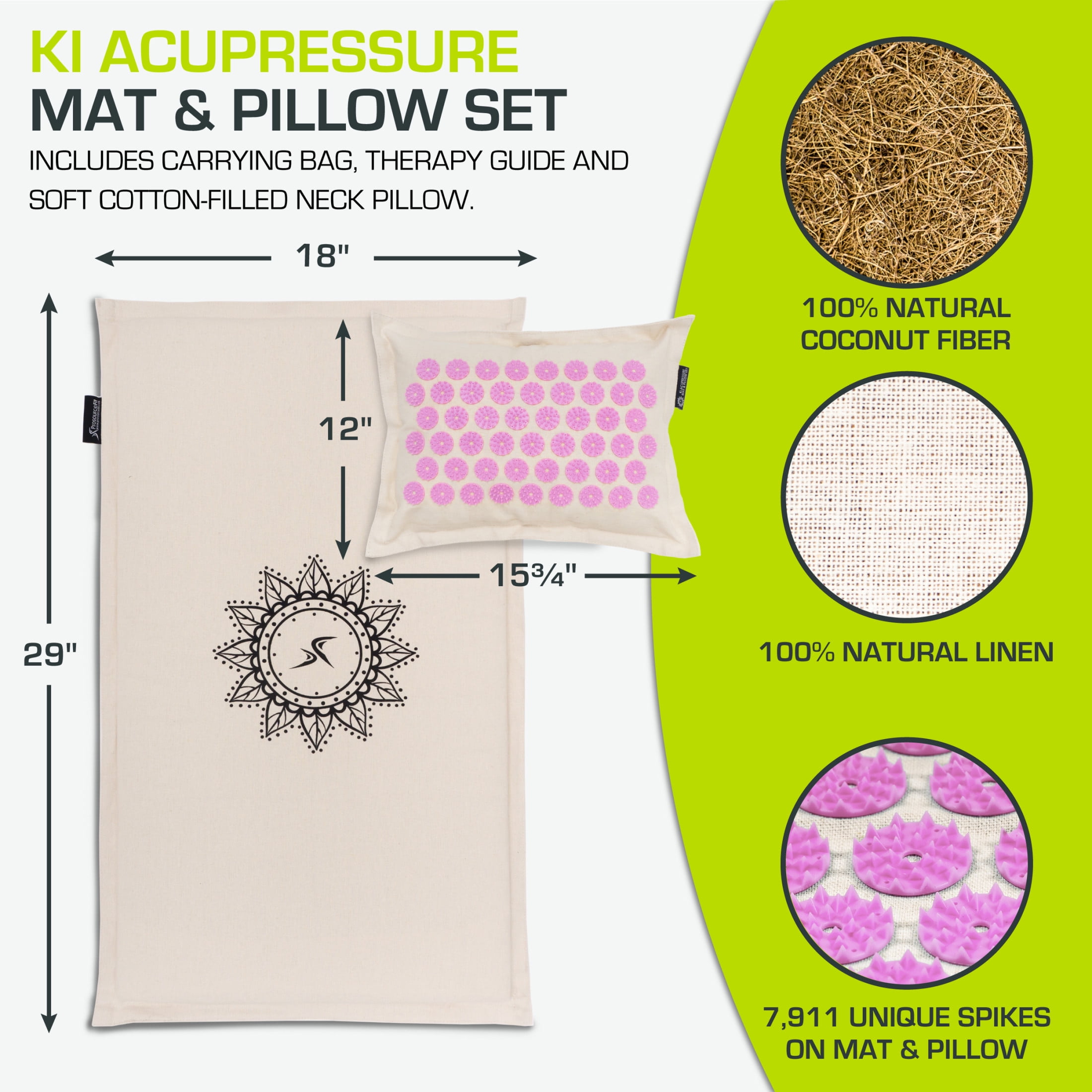 ProsourceFit Ki Acupressure Mat and Pillow Set for Relieving Back/Neck Pain
