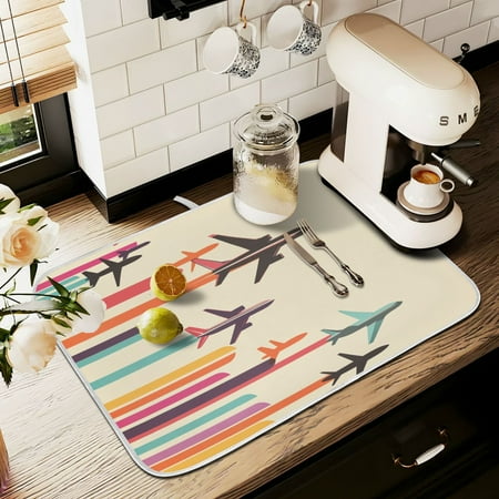 

Yayeee Drying Mat for Kitchen Counter Dishes Microfiber Coffee Decorative Pad Flying Planes
