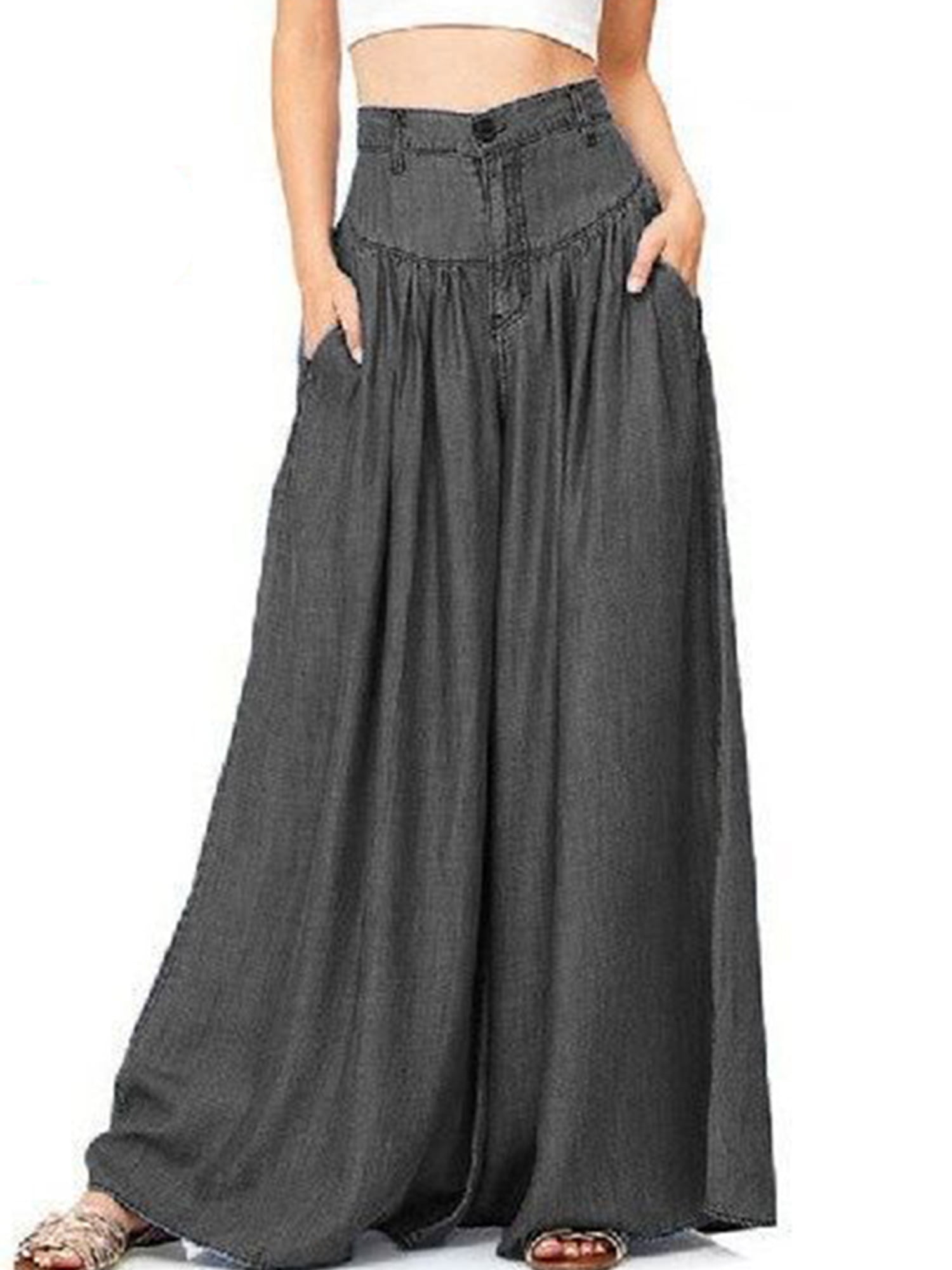 N\P Vintage Women Cotton Linen Wide Leg Pants Female Asymmetric Trousers Ladies Casual Loose Pockets Elastic Waist Pants 